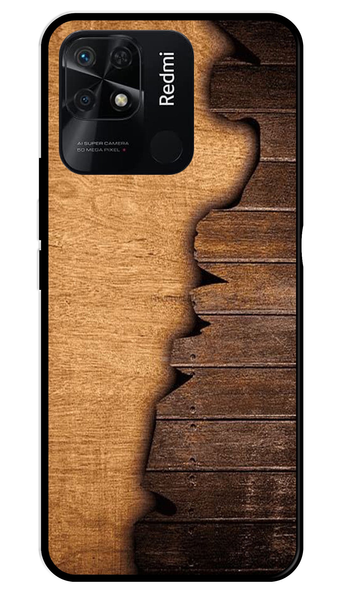 Wooden Design Metal Mobile Case for Redmi 10   (Design No -13)