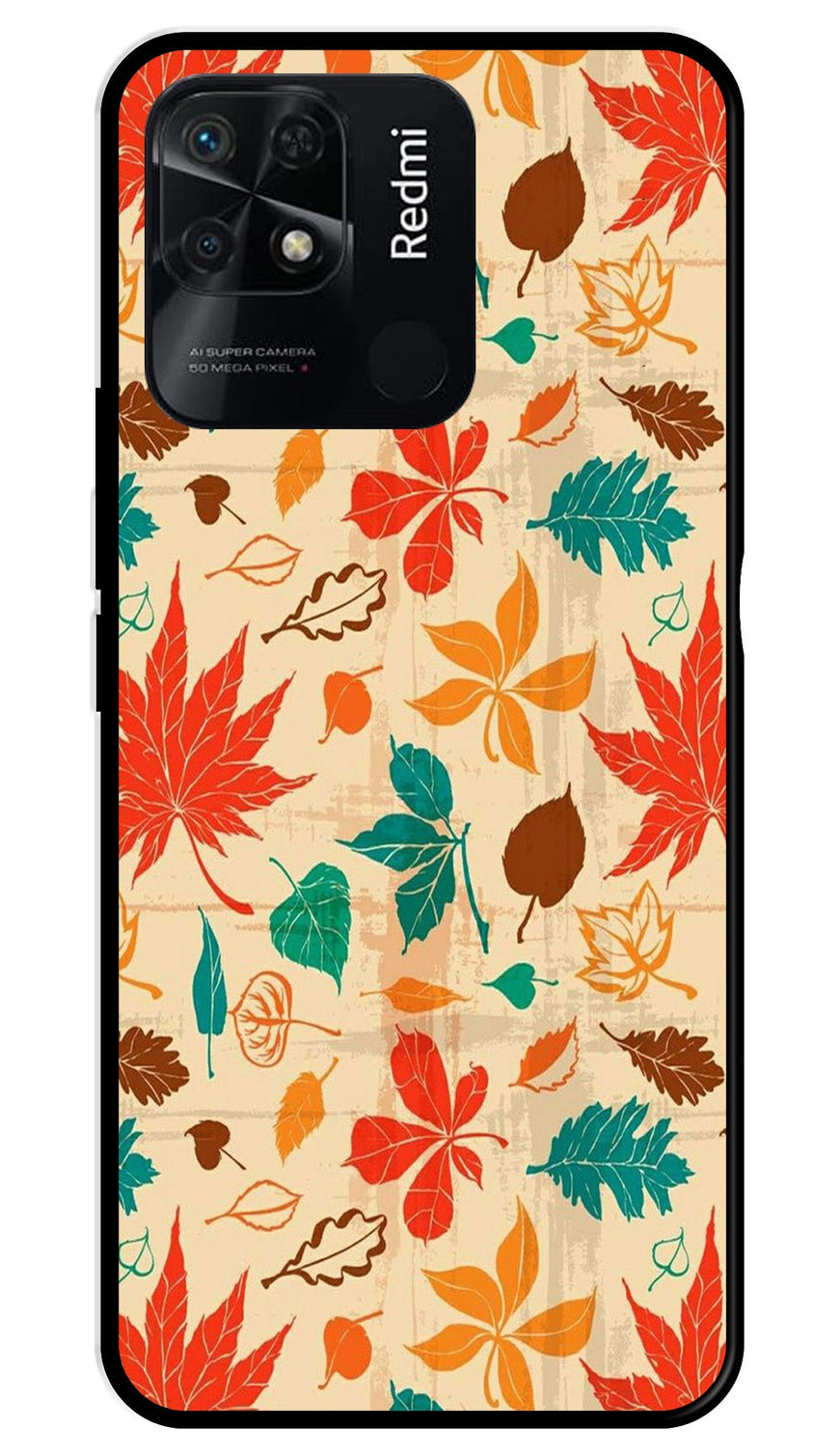 Leafs Design Metal Mobile Case for Redmi 10C   (Design No -14)
