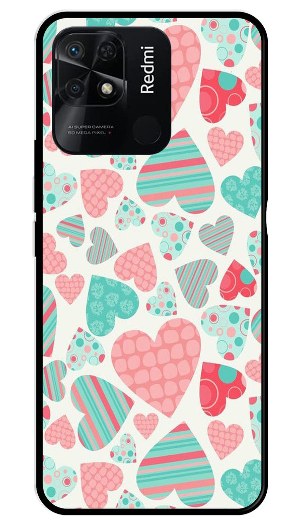 Hearts Pattern Metal Mobile Case for Redmi 10   (Design No -22)