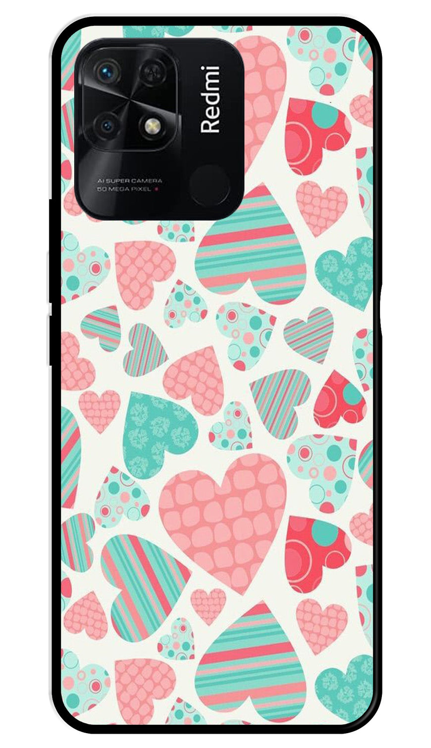 Hearts Pattern Metal Mobile Case for Redmi 10C   (Design No -22)