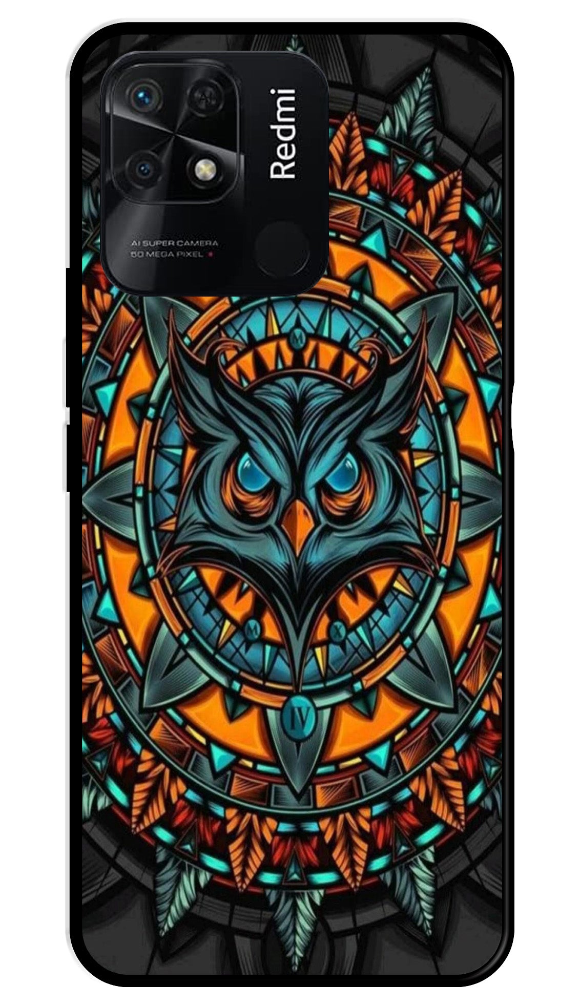 Owl Pattern Metal Mobile Case for Redmi 10   (Design No -42)