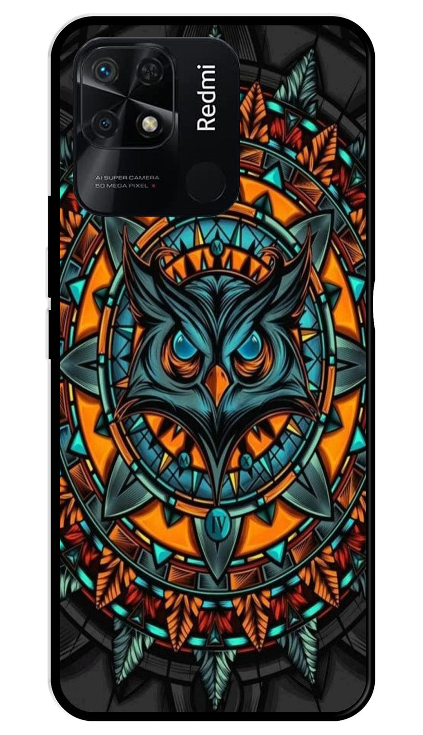 Owl Pattern Metal Mobile Case for Redmi 10C   (Design No -42)