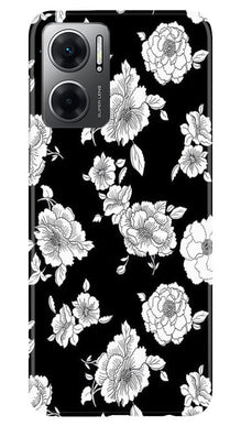 White flowers Black Background Mobile Back Case for Redmi 11 Prime 5G (Design - 9)