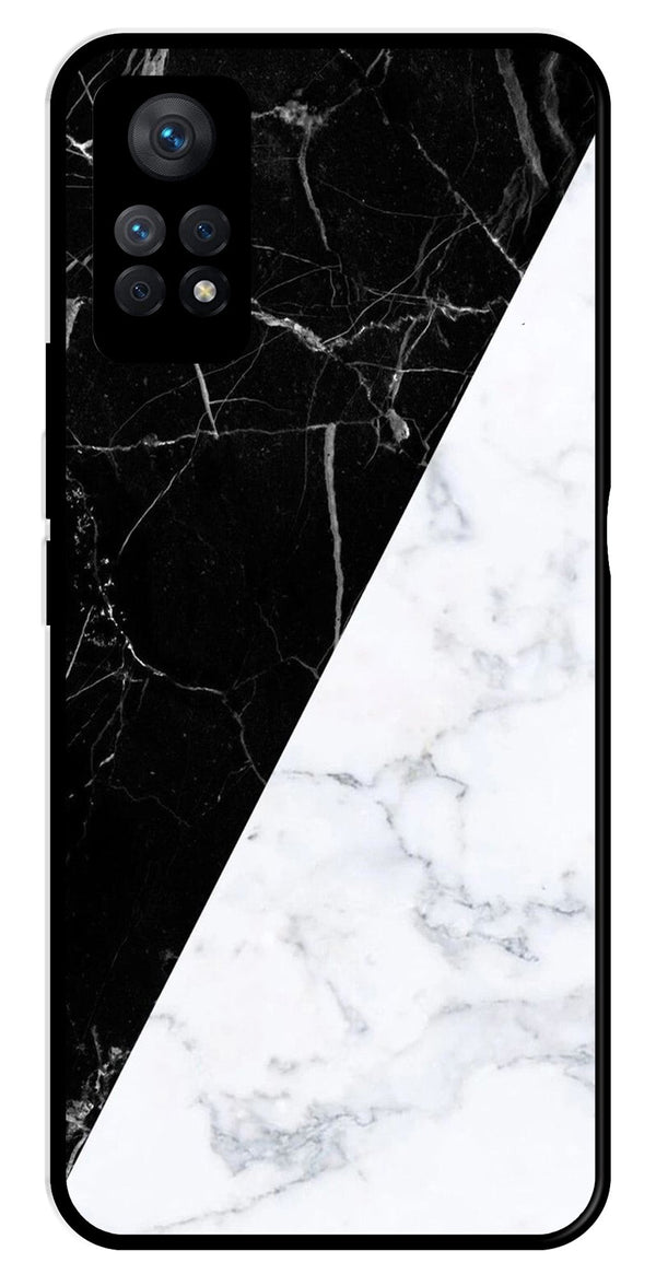 Black White Marble Design Metal Mobile Case for Redmi Note 11 Pro   (Design No -09)