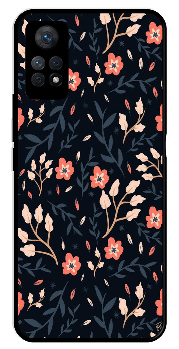 Floral Pattern Metal Mobile Case for Redmi Note 11 Pro   (Design No -10)