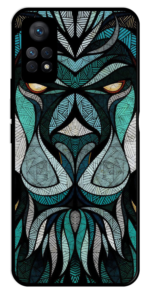 Lion Pattern Metal Mobile Case for Redmi Note 11 Pro Plus   (Design No -40)