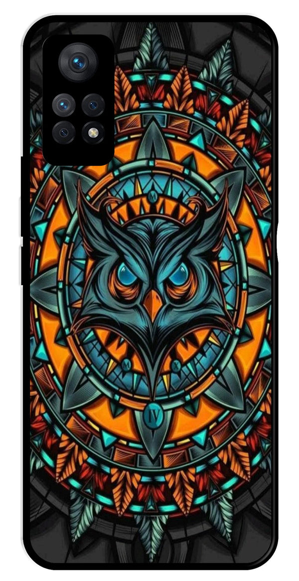 Owl Pattern Metal Mobile Case for Redmi Note 11 Pro Plus   (Design No -42)