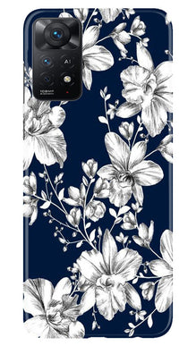 White flowers Blue Background Mobile Back Case for Redmi Note 11 Pro Plus (Design - 14)