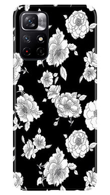 White flowers Black Background Mobile Back Case for Redmi Note 11T 5G (Design - 9)