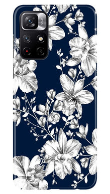 White flowers Blue Background Mobile Back Case for Redmi Note 11T 5G (Design - 14)