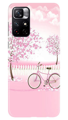 Pink Flowers Cycle Mobile Back Case for Redmi Note 11T 5G  (Design - 102)