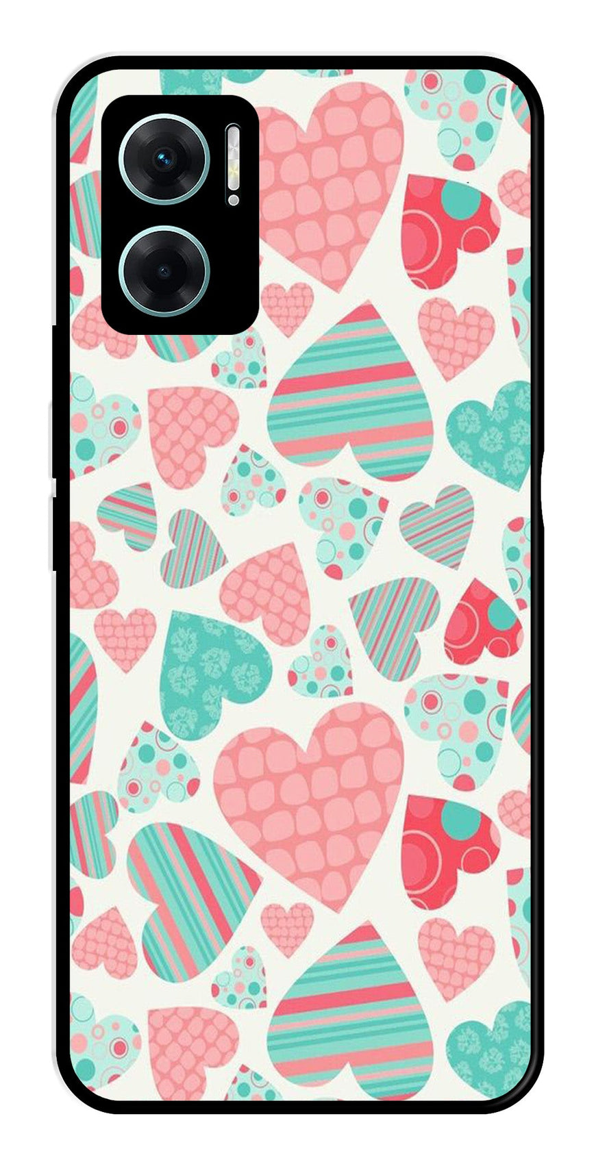 Hearts Pattern Metal Mobile Case for Redmi 11 Prime 5G   (Design No -22)