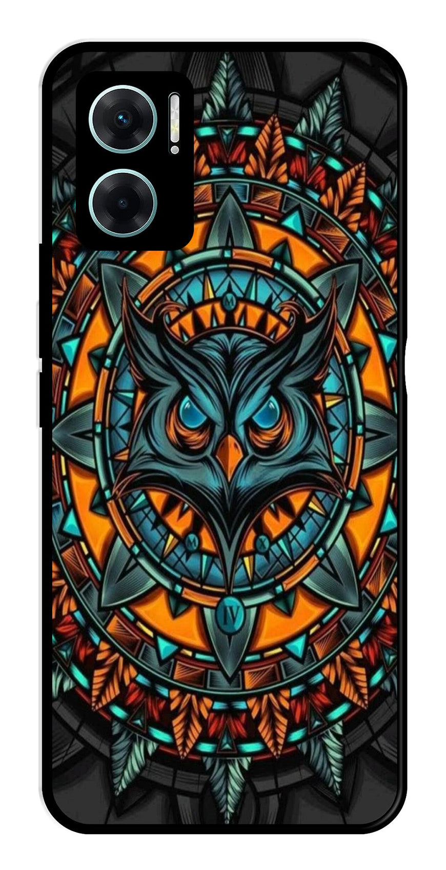 Owl Pattern Metal Mobile Case for Redmi 11 Prime 5G   (Design No -42)