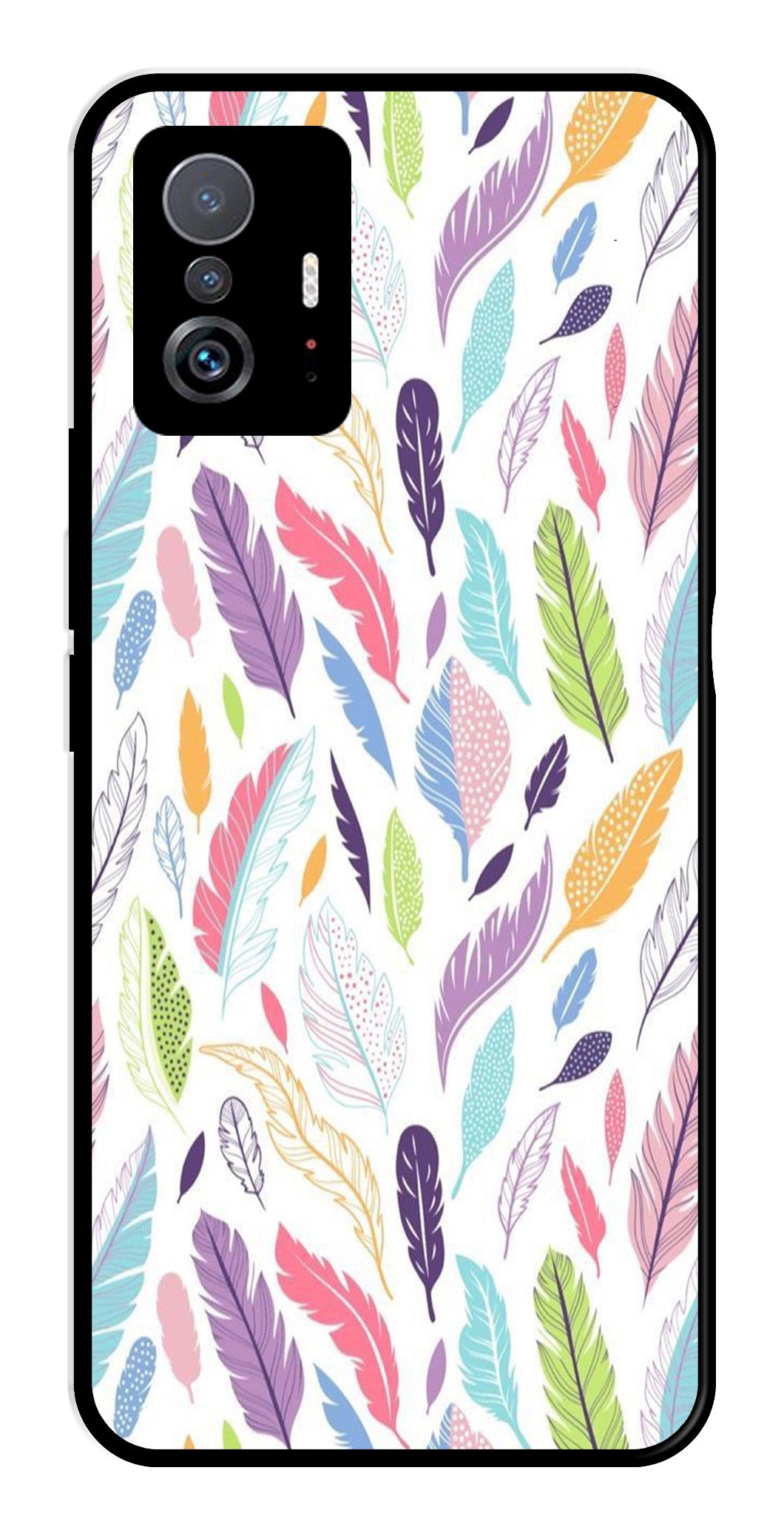 Colorful Feathers Metal Mobile Case for Xiaomi 11T Pro 5G   (Design No -06)