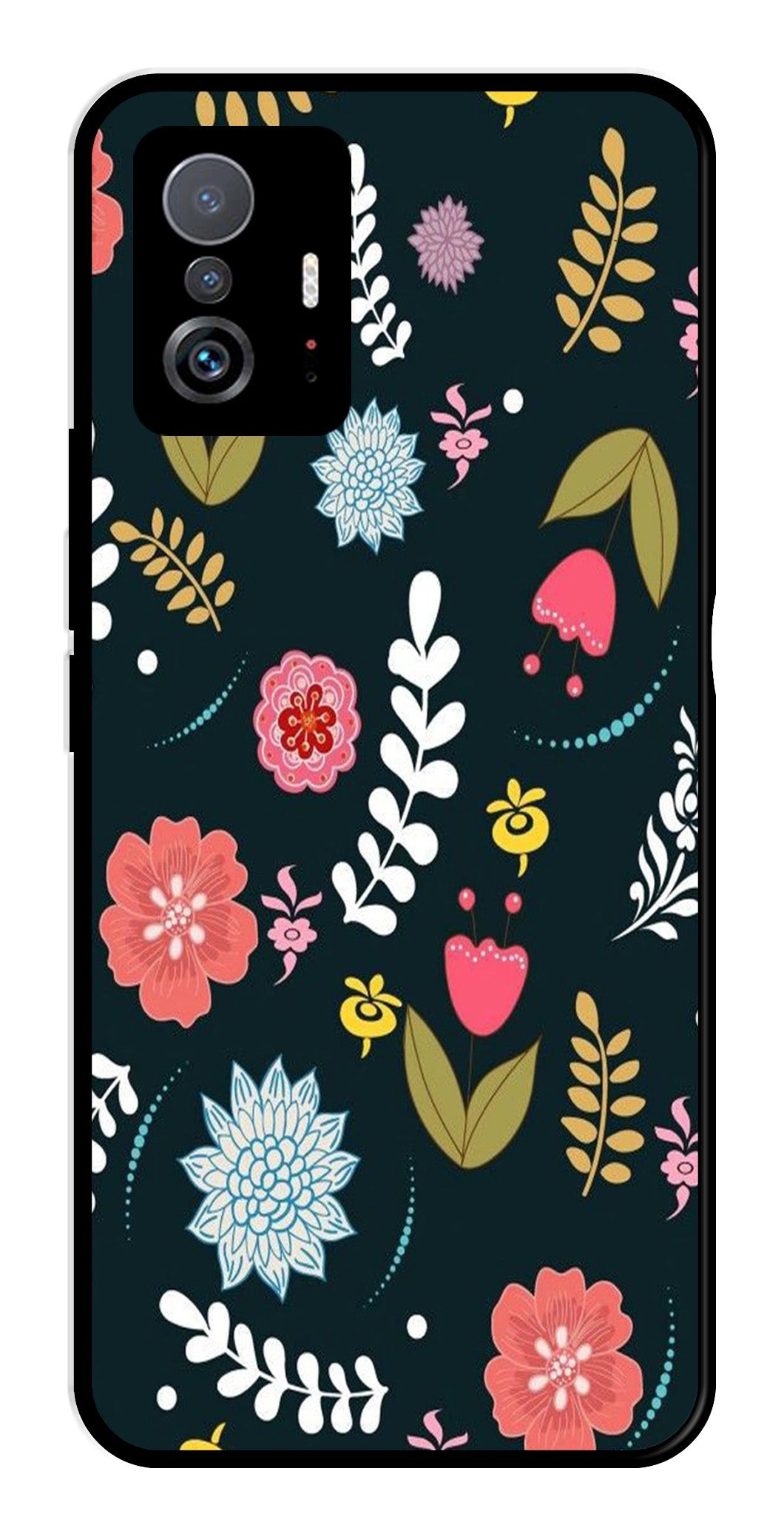 Floral Pattern2 Metal Mobile Case for Xiaomi 11T Pro 5G   (Design No -12)