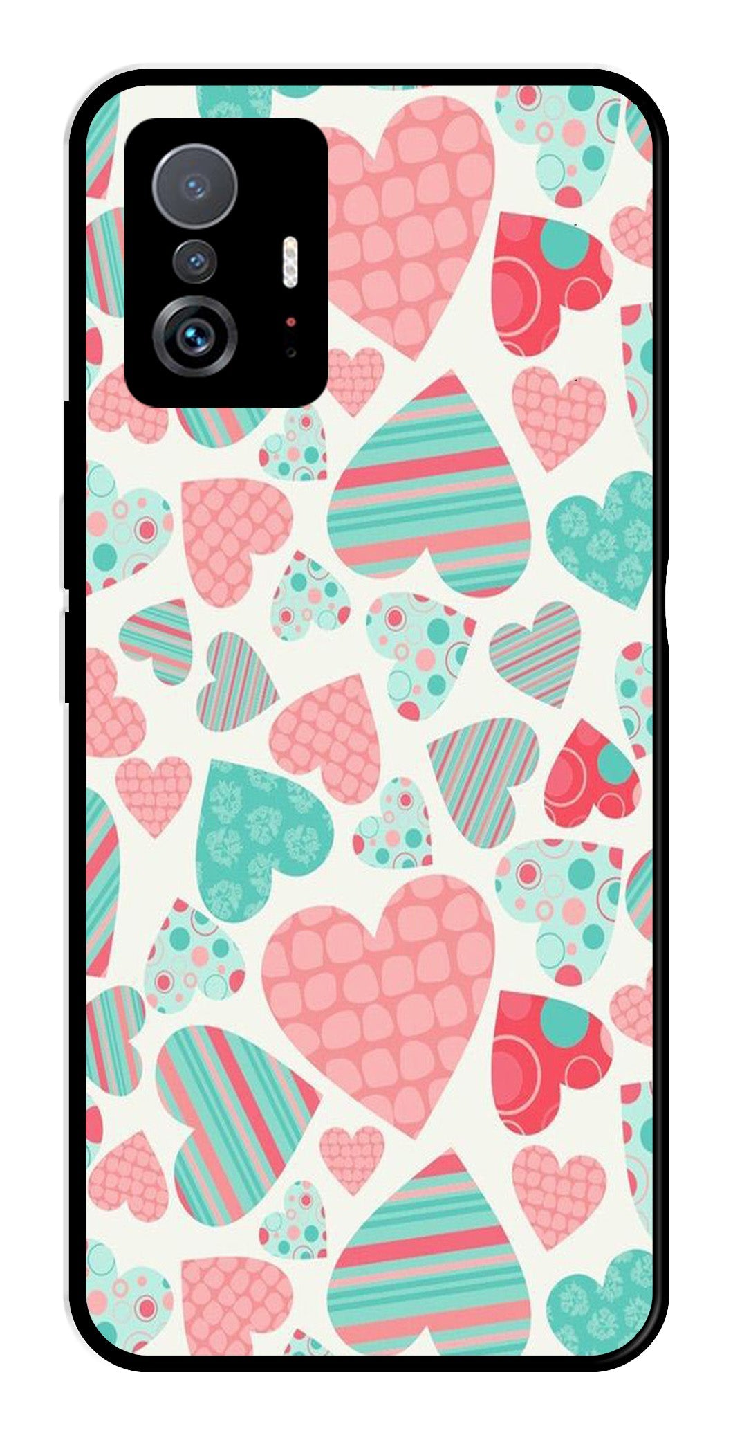 Hearts Pattern Metal Mobile Case for Xiaomi 11T Pro 5G   (Design No -22)
