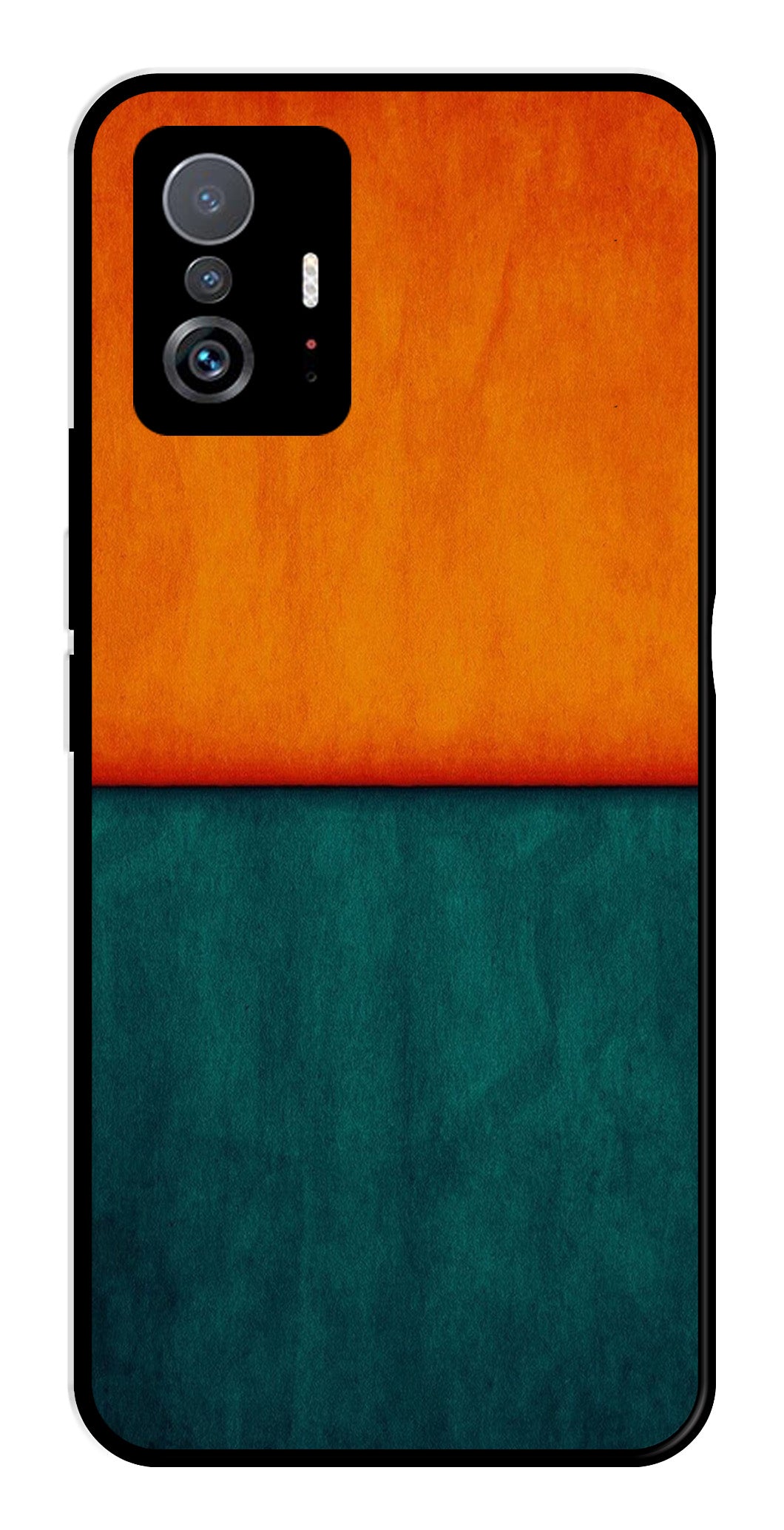 Orange Green Pattern Metal Mobile Case for Xiaomi 11T Pro 5G   (Design No -45)