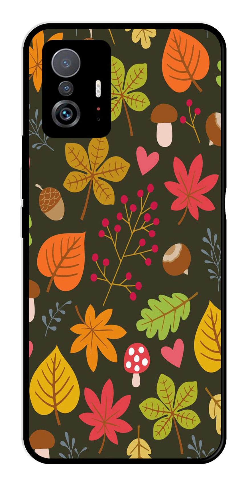Leaves Design Metal Mobile Case for Xiaomi 11T Pro 5G   (Design No -51)