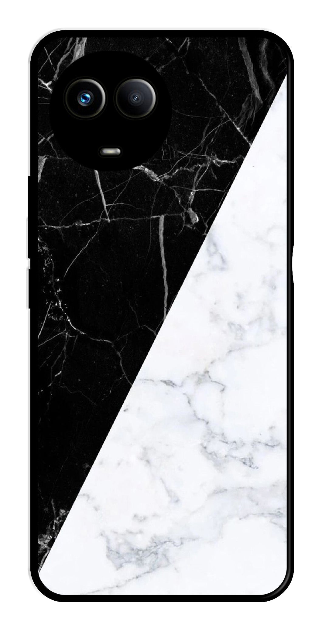 Black White Marble Design Metal Mobile Case for Realme 11X 5G   (Design No -09)