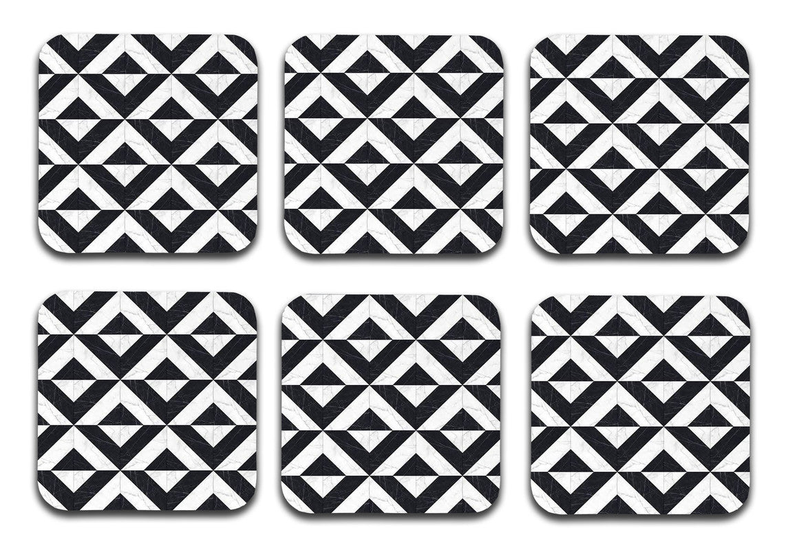 Printed Marble Zig Zag Pattern MDF Wooden Coasters For Home And Kitchen(Set Of 6  Pieces)