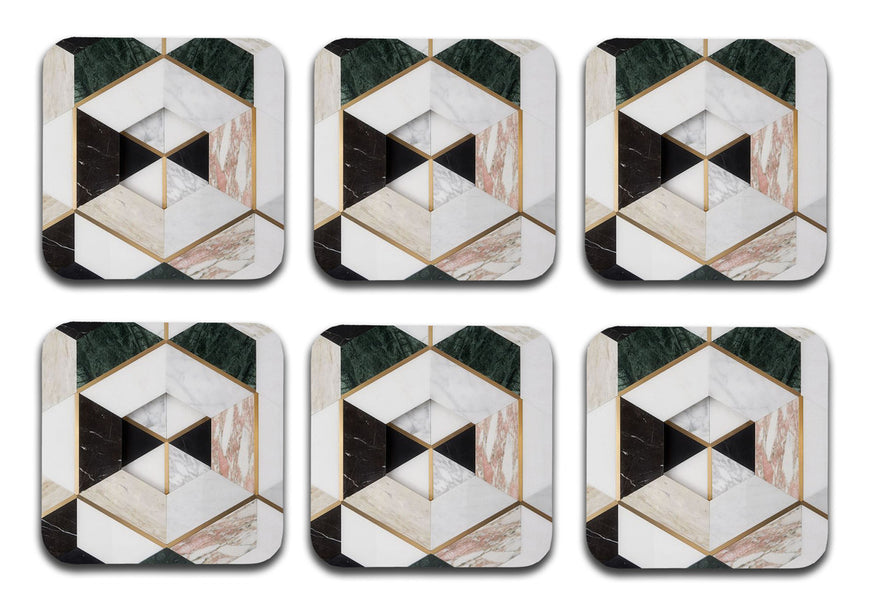 Printed Marble Pattern MDF Wooden Coasters For Home And Kitchen(Set Of 6  Pieces)