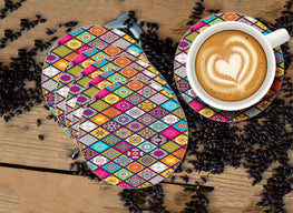 Rangoli Designer Printed Round Tea Coasters (MDF Wooden, Set Of 6 Pieces)