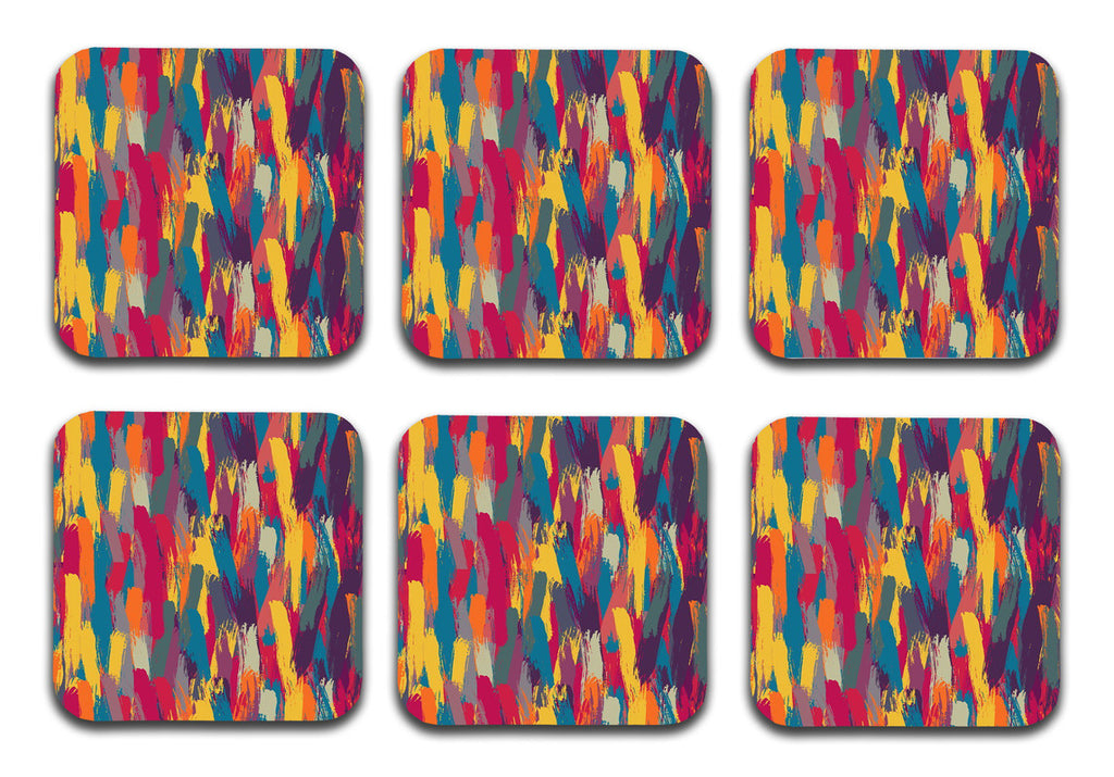 Paint Pattern Designer Printed Square Tea Coasters With Stand (MDF Wooden, Set Of 6 Pieces Coaster And 1 Stand)