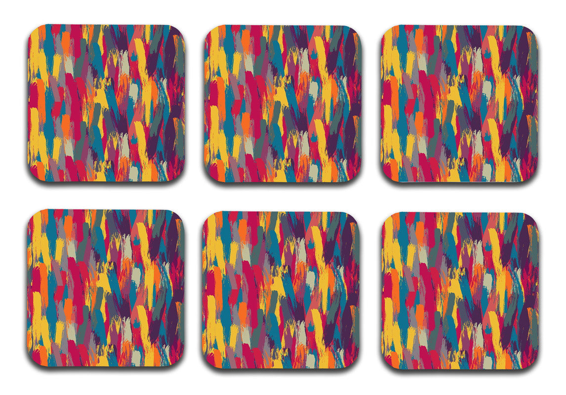 Paint Pattern Designer Printed Square Tea Coasters With Stand (MDF Wooden, Set Of 6 Pieces Coaster And 1 Stand)