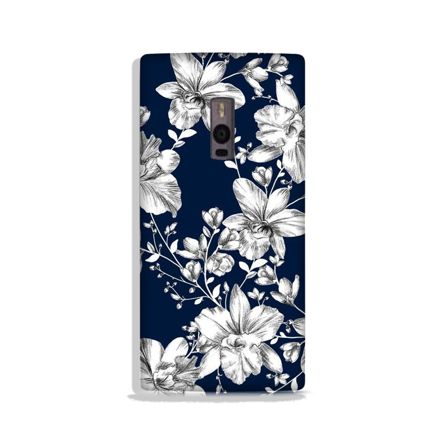 White flowers Blue Background Case for OnePlus 2