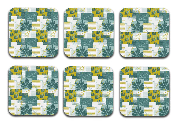 Printed Marble Box Pattern MDF Wooden Coasters For Home And Kitchen(Set Of 6  Pieces)