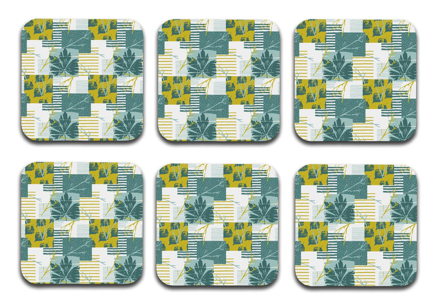 Printed Marble Box Pattern MDF Wooden Coasters For Home And Kitchen(Set Of 6  Pieces)