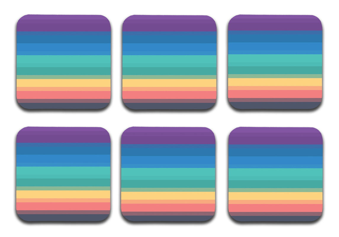 Printed Rainbow Colorful Pattern Designer Printed Square Tea Coasters  (MDF Wooden, Set Of 6 Pieces Coaster)