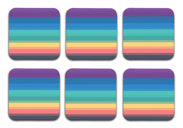 Printed Rainbow Colorful Pattern Designer Printed Square Tea Coasters  (MDF Wooden, Set Of 6 Pieces Coaster)