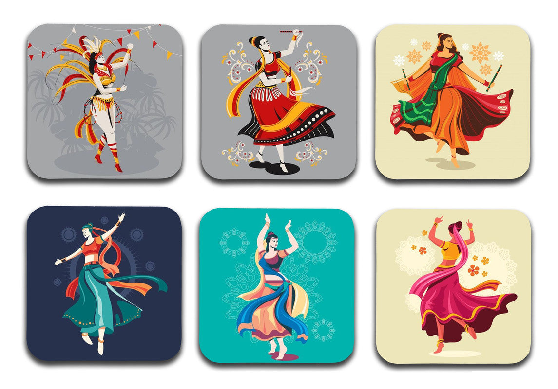 Rio Carnival Printed Mdf Wooden Printed Square Coasters For Home And Kitchen | Dining Table Décor (Set Of 6  Pieces)