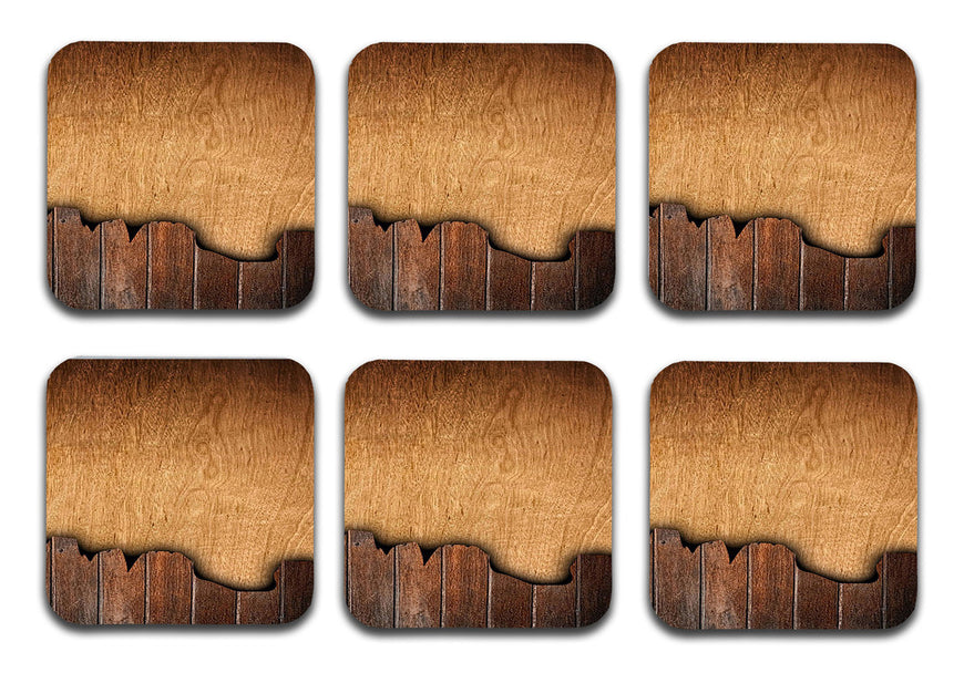 Wood Pattern Designer Printed Square Tea Coasters With Stand (MDF Wooden, Set Of 6 Pieces Coaster And 1 Stand)