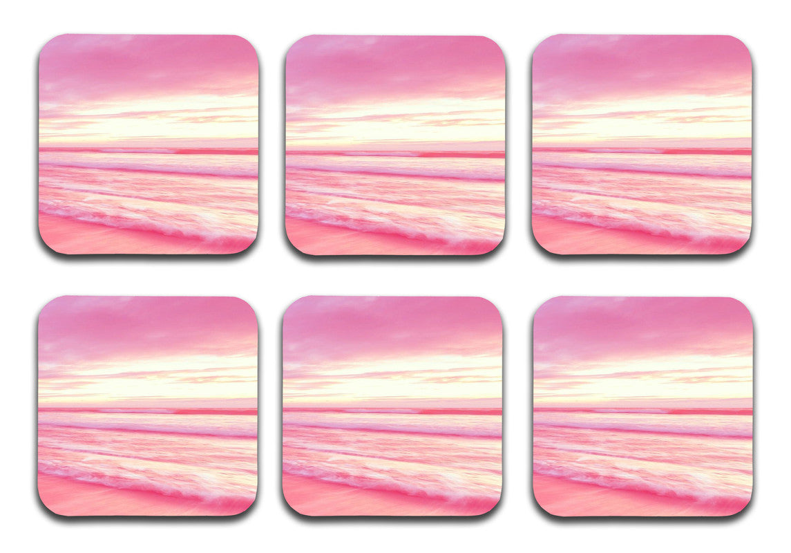 Printed Aesthetic Sunset Pattern Designer Printed Square Tea Coasters  (MDF Wooden, Set Of 6 Pieces Coaster)