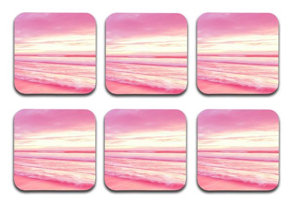 Printed Aesthetic Sunset Pattern Designer Printed Square Tea Coasters  (MDF Wooden, Set Of 6 Pieces Coaster)