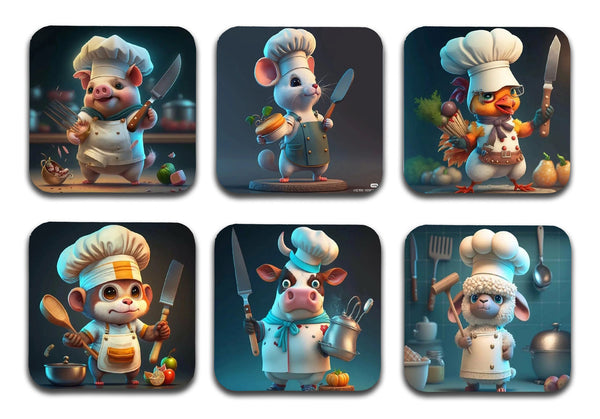 Cute Sheep MDF Wooden Printed Square Coasters for Home and Kitchen | Dining Table Decor (Set of 6 Pieces)