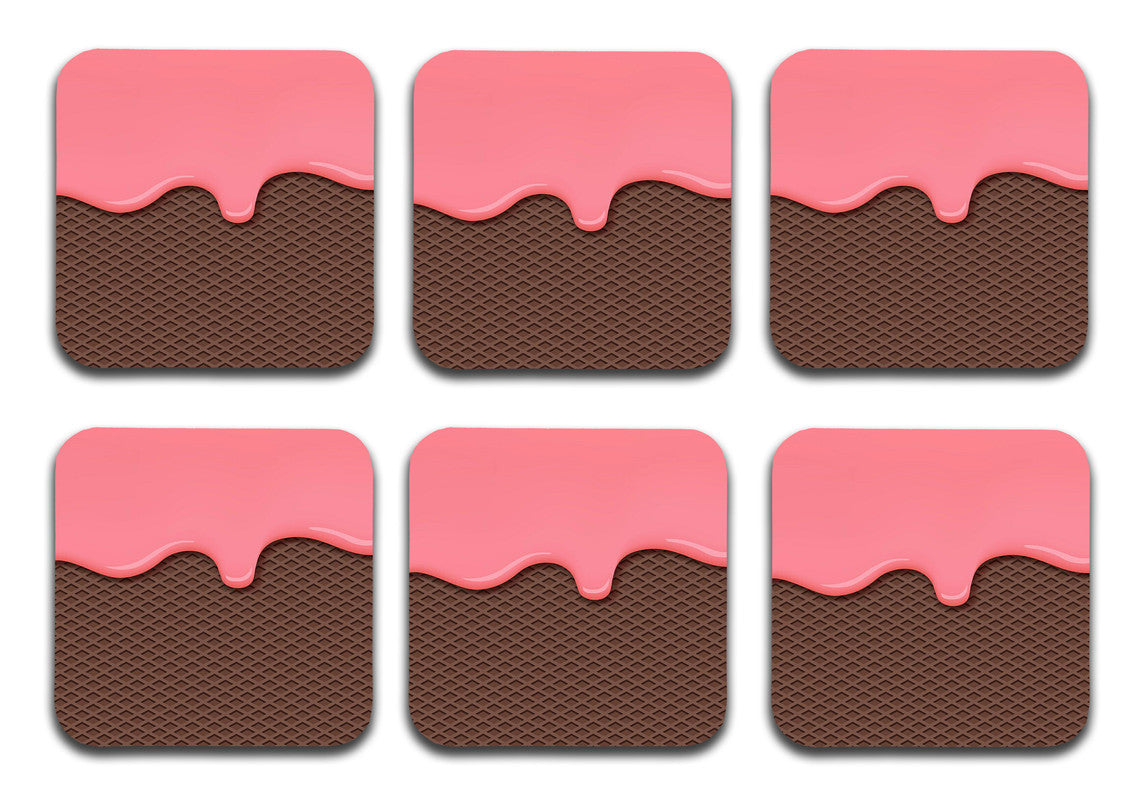 Printed Ice Cream Pattern Designer Printed Square Tea Coasters  (MDF Wooden, Set Of 6 Pieces Coaster)