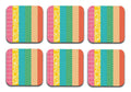 Colorful Patterns Wooden Designer Printed Square Tea Coasters (MDF Wooden, Set of 6 Pieces)