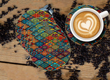 Colorful Vintage Designer Printed Round Tea Coasters (MDF Wooden, Set Of 6 Pieces)