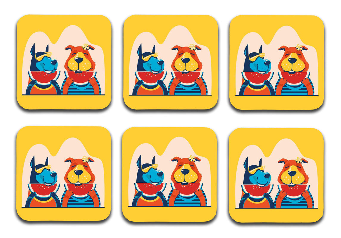 Cute Dogs Wooden Designer Printed Square Tea Coasters (MDF Wooden,Setof 6 Pieces)