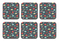 Printed Coffee Pattern Designer Printed Square Tea Coasters  (MDF Wooden, Set Of 6 Pieces Coaster)