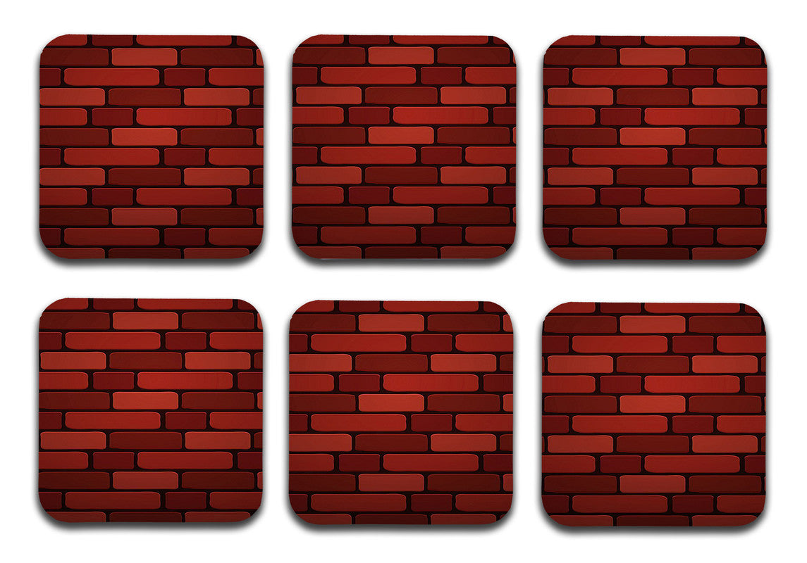 Red Brick Wall Wooden Designer Printed Square Tea Coasters (MDF Wooden, Set of 6 Pieces)