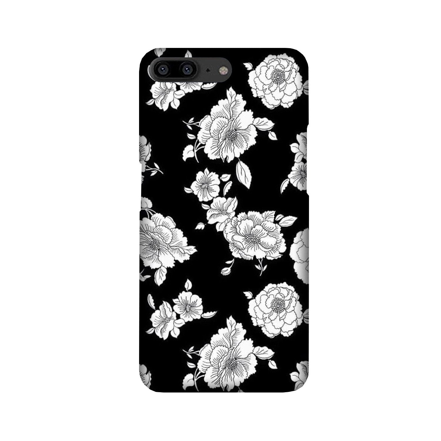 White flowers Black Background Case for OnePlus 5