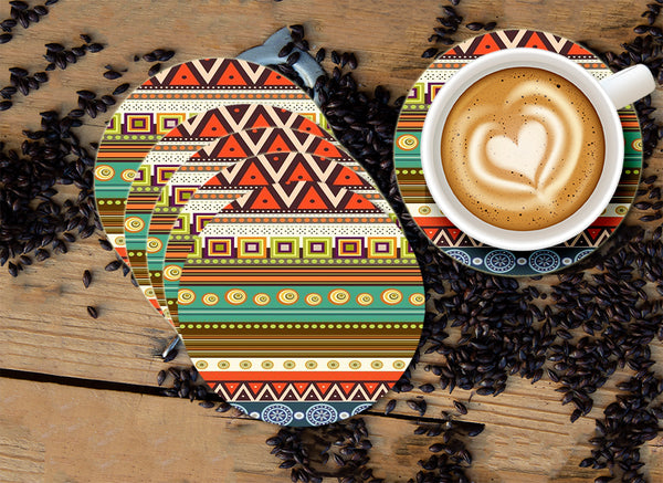 Pattern Designer Printed Round Tea Coasters (MDF Wooden, Set Of 6 Pieces)