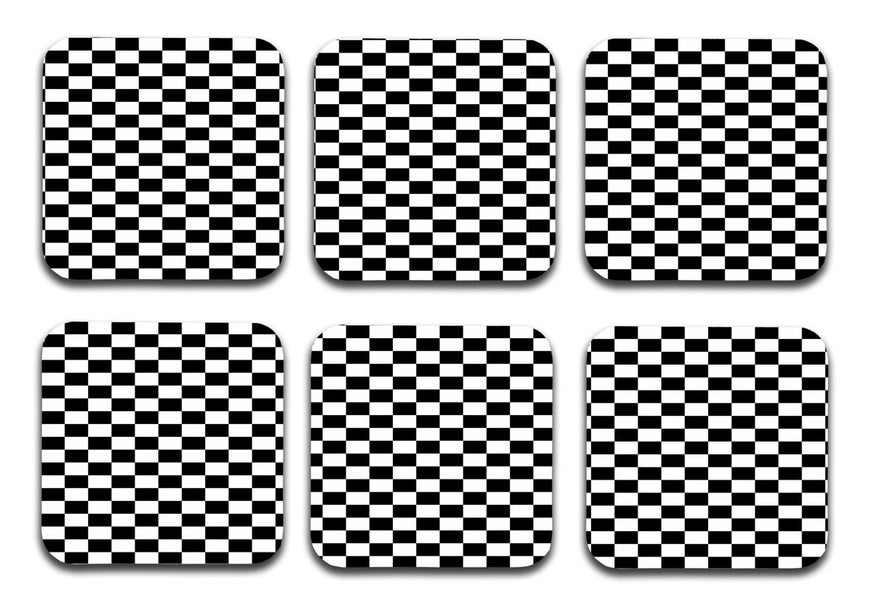 Black And White Box Designer Printed Square Tea Coasters With Stand (MDF Wooden, Set Of 6 Pieces Coaster And 1 Stand)