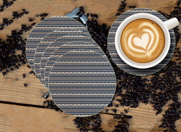 Zentangle Lines Designer Printed Round Tea Coasters (MDF Wooden, Set Of 6 Pieces)