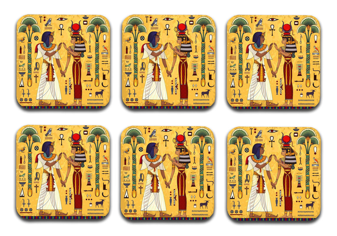 Ancient Egypt Wooden Designer Printed Square Tea Coasters (MDF Wooden, Set of 6 Pieces)