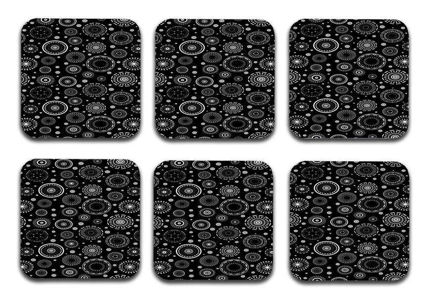 Bundeluk Meetings Art Designer Printed Square Tea Coasters With Stand (MDF Wooden, Set Of 6 Pieces Coaster And 1 Stand)